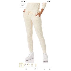 New Large Amazon Essentials Cream Zebra Stripe Athletic Casual Loungewear Pants